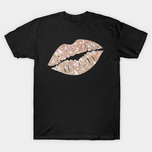 White Gold Faux Glitter Lips T-Shirt by Felicity-K